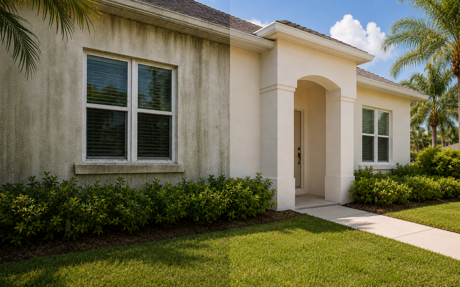 Soft-washed Florida stucco exterior